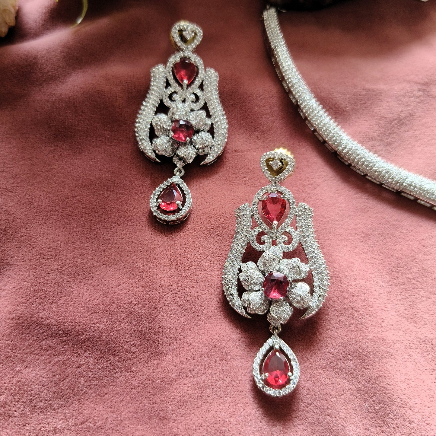 Crimson Royale Necklace Set | Red Stone Bridal Jewellery for Wedding & Parties