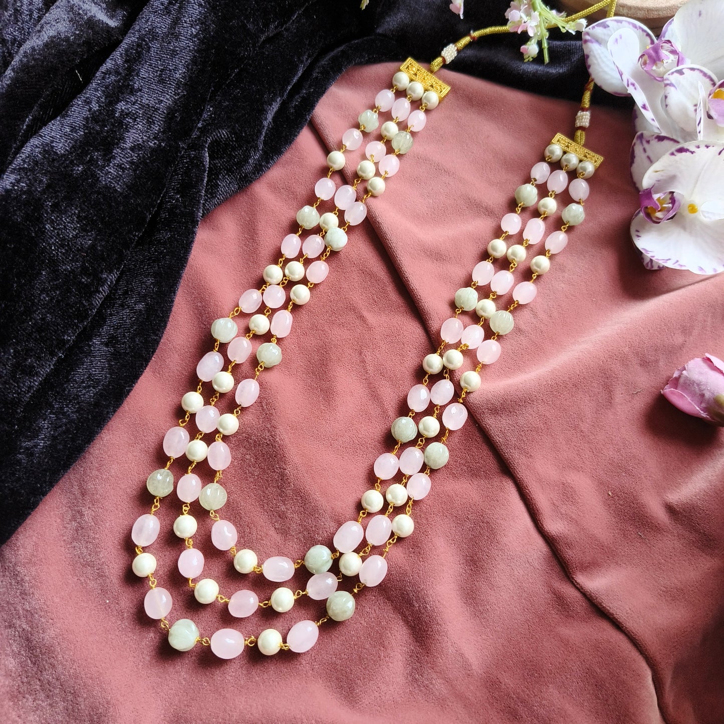 Blush Meadow Beaded Necklace | Pastel Multilayer Jewellery for Festive & Ethnic Wear