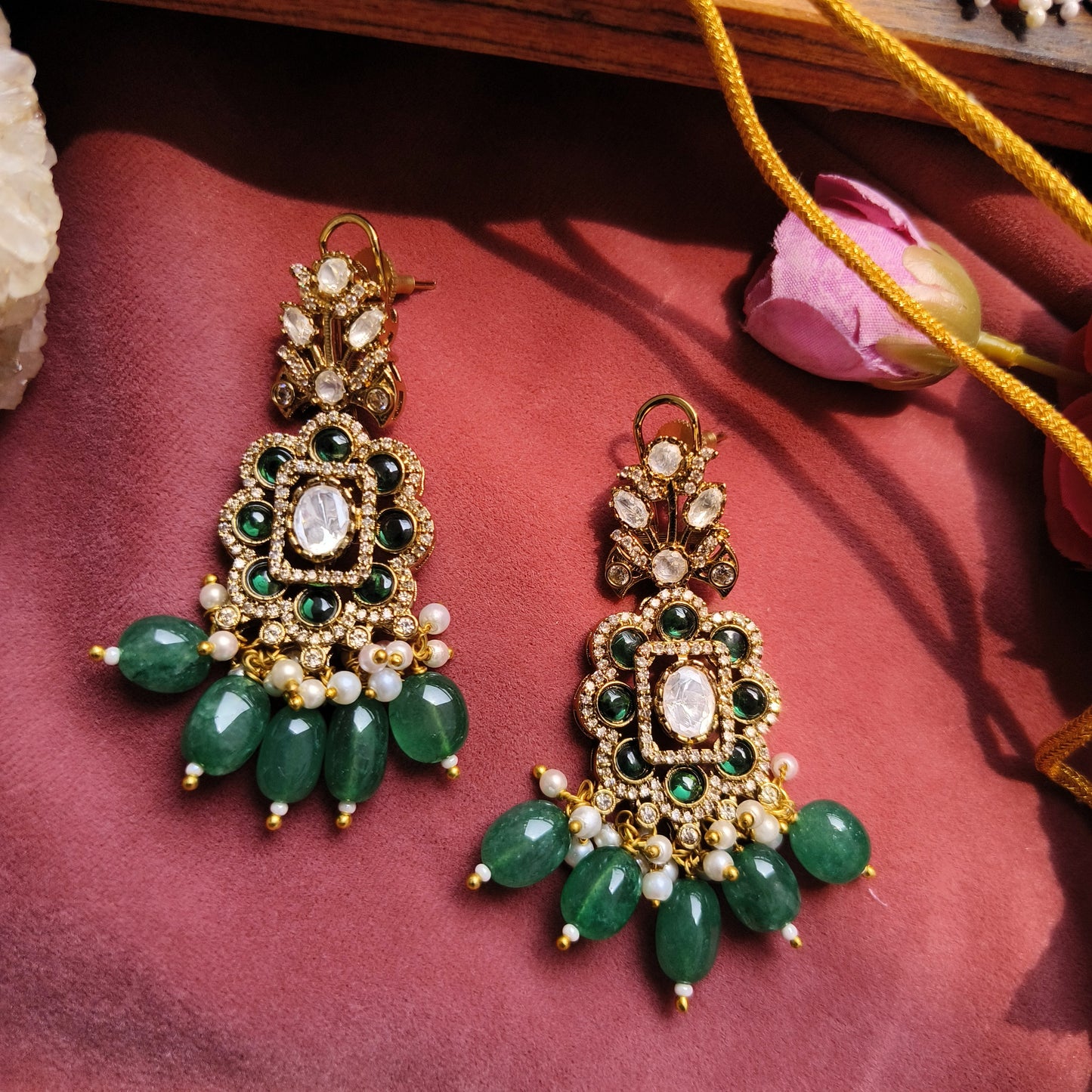 Emerald Royalty Kundan Choker Set | Green Stone Bridal Necklace with Earrings