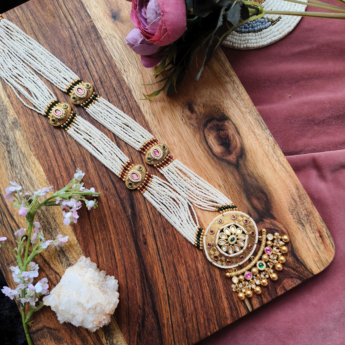 Pearl Multi-Strand Bridal Haar with Kundan Motifs | Traditional Royal Long Necklace