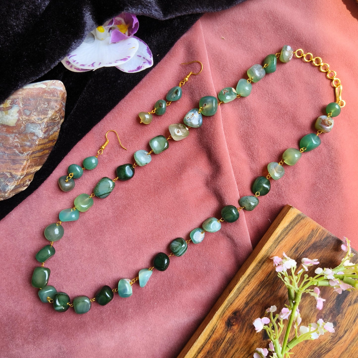 Green Beaded Necklace Set | Natural Stone Jewelry for Women