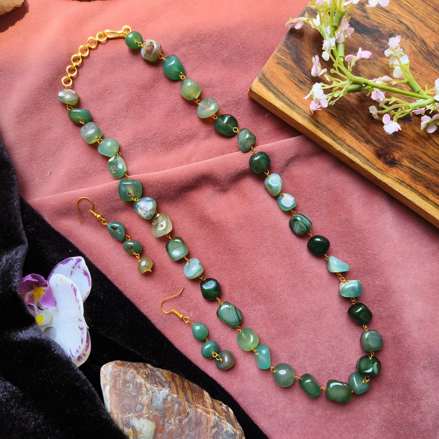 Green Beaded Necklace Set | Natural Stone Jewelry for Women