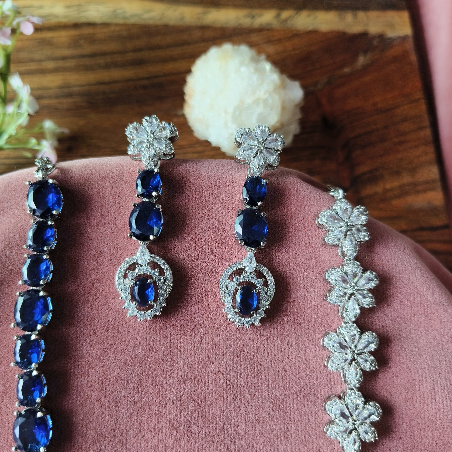 Blue Sapphire Floral Necklace Set | Elegant Bridal Jewelry Online