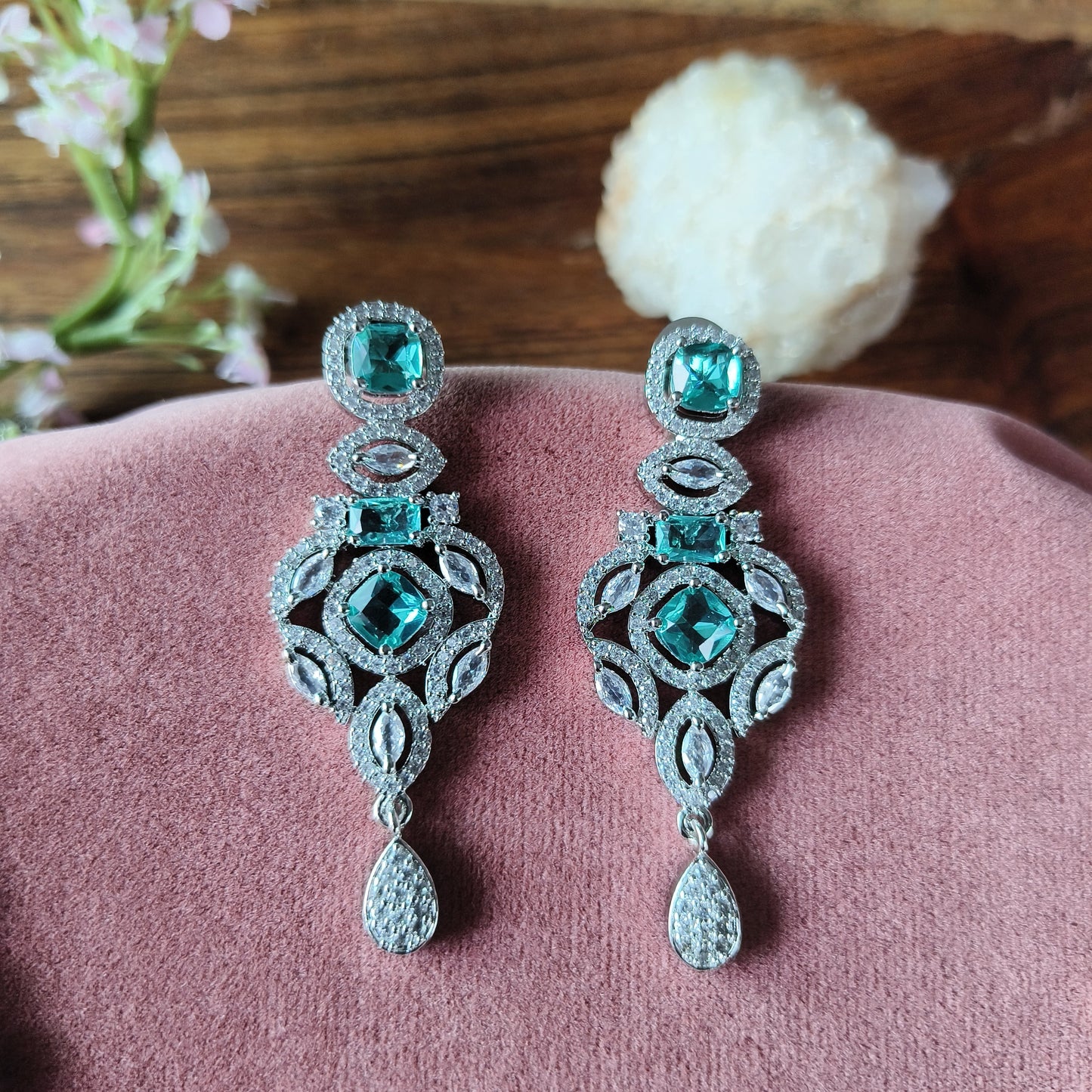 Emerald Green Crystal Necklace & Earrings Set – Luxury Silver-Tone Bridal & Party Jewellery