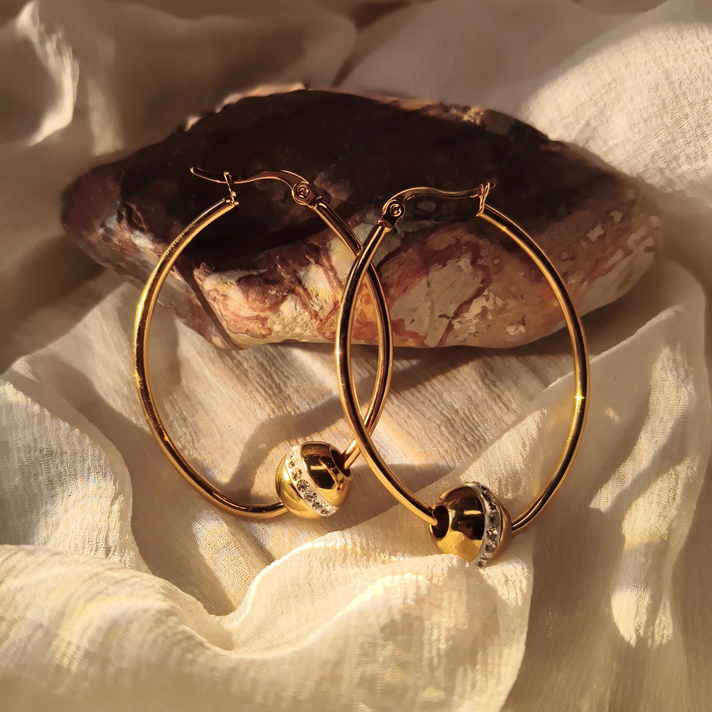 Gold Hoop Earrings with Crystal Bead – Elegant & Timeless Jewellery for Women