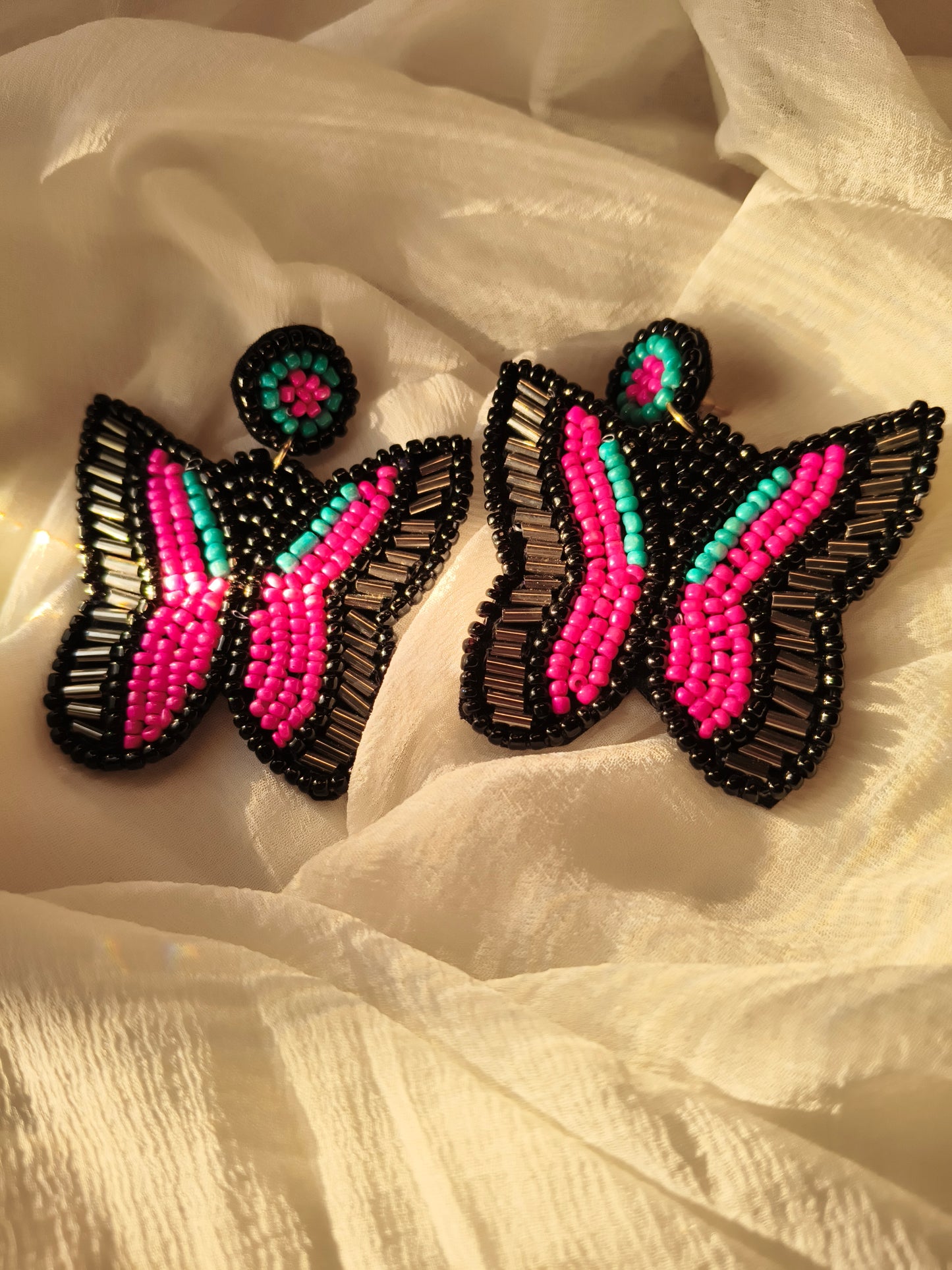 Handcrafted Beaded Butterfly Earrings – Bold & Colorful Statement Jewellery