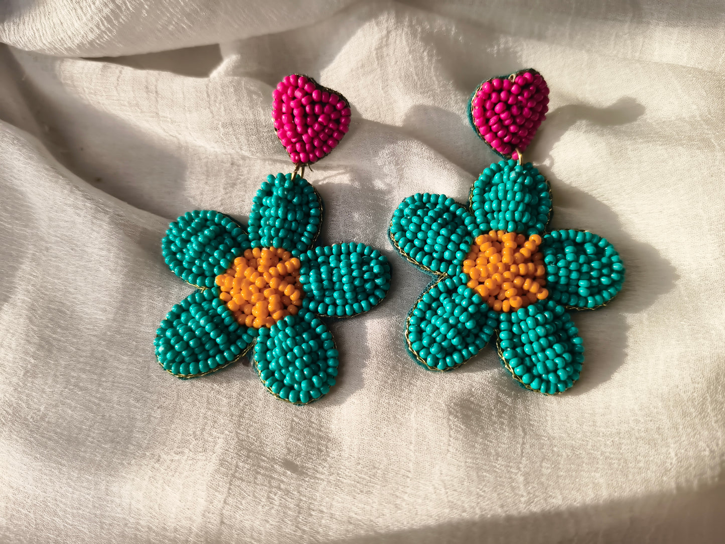 Handmade Beaded Flower Earrings – Boho Floral Statement Jewellery