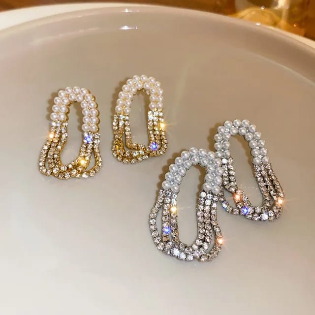 Luxe Pearl & Crystal Cascade Earrings – Elegant Sparkling Statement Jewelry