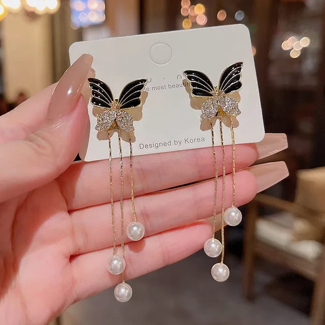 Enchanted Butterfly Pearl Drop Earrings – Elegant Statement Jewelry
