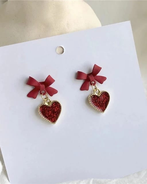 Romantic Red Heart Bow Earrings – Adorable & Chic