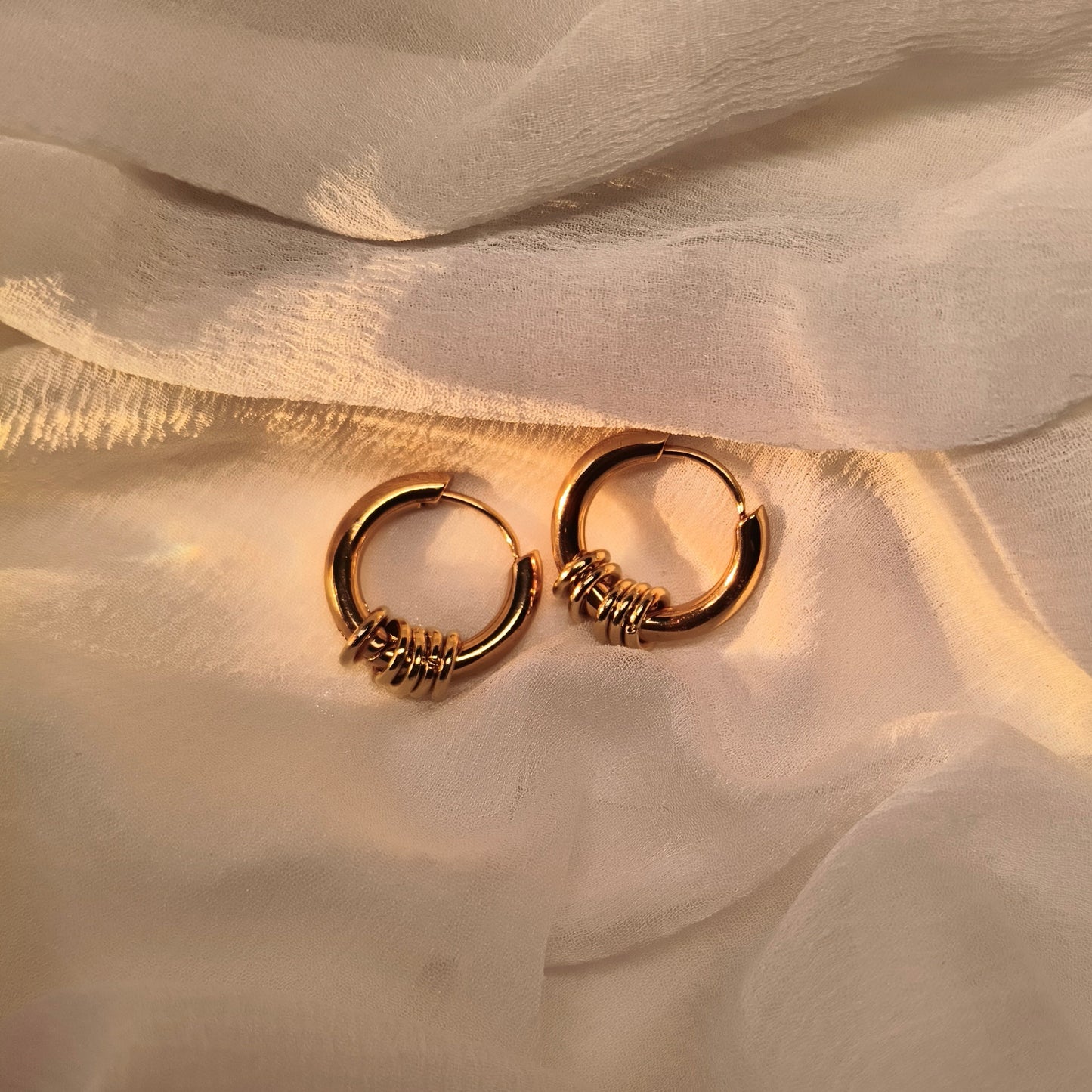 Classic Gold Hoop Earrings with Stacked Ring Accents