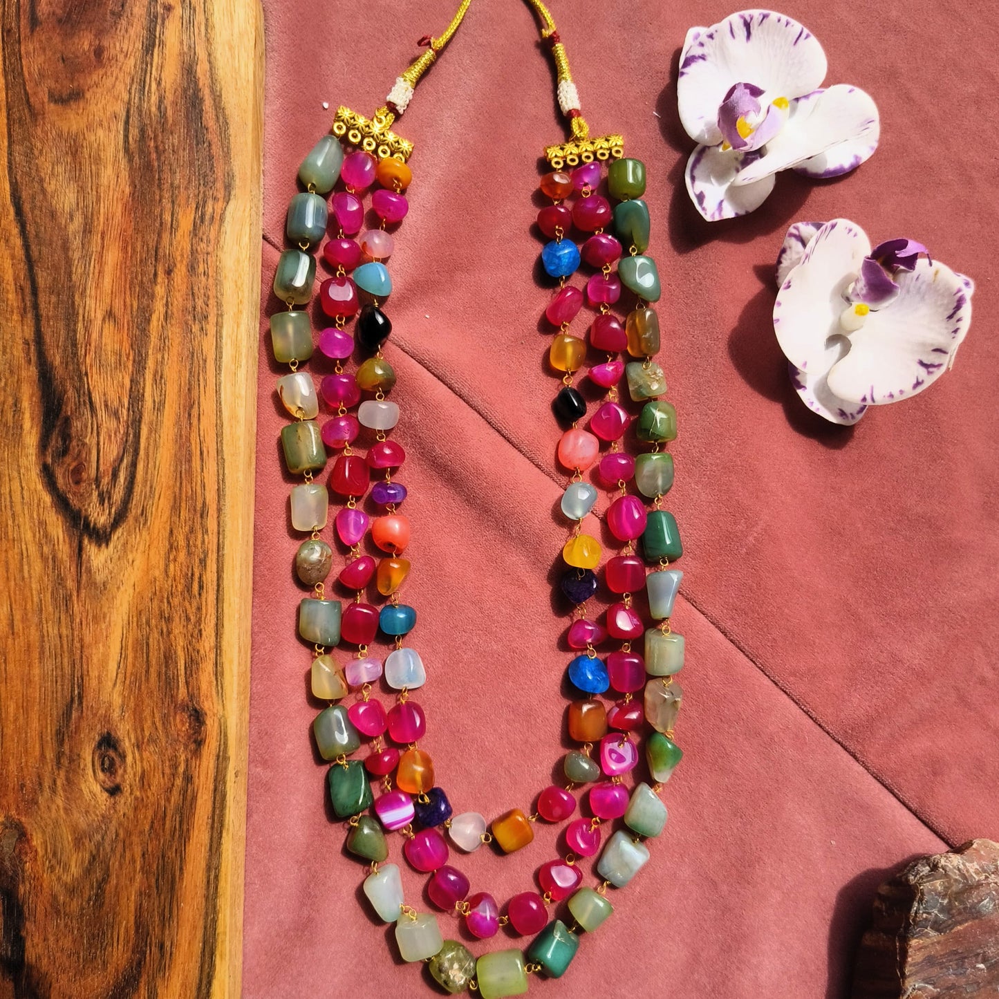 Multicolor Tumbled Stone Beaded Necklace – Boho Chic Jewellery