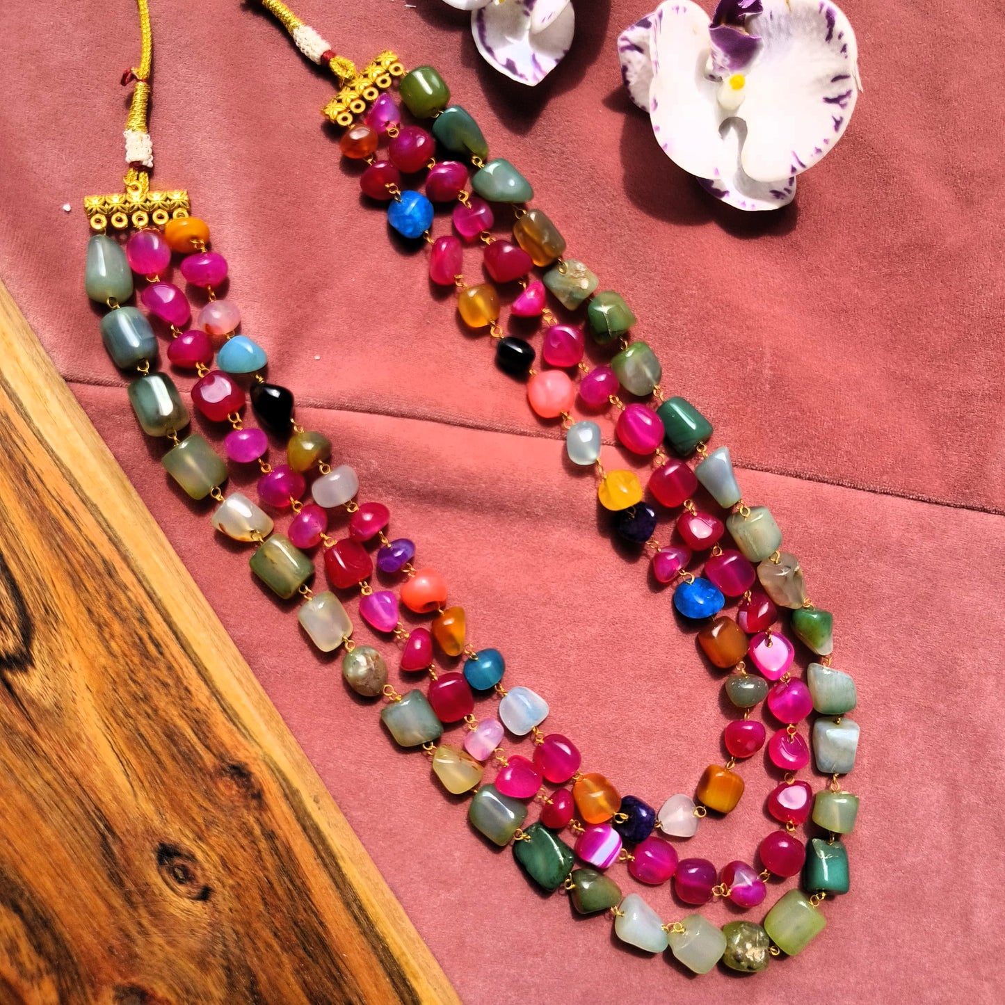 Multicolor Tumbled Stone Beaded Necklace – Boho Chic Jewellery