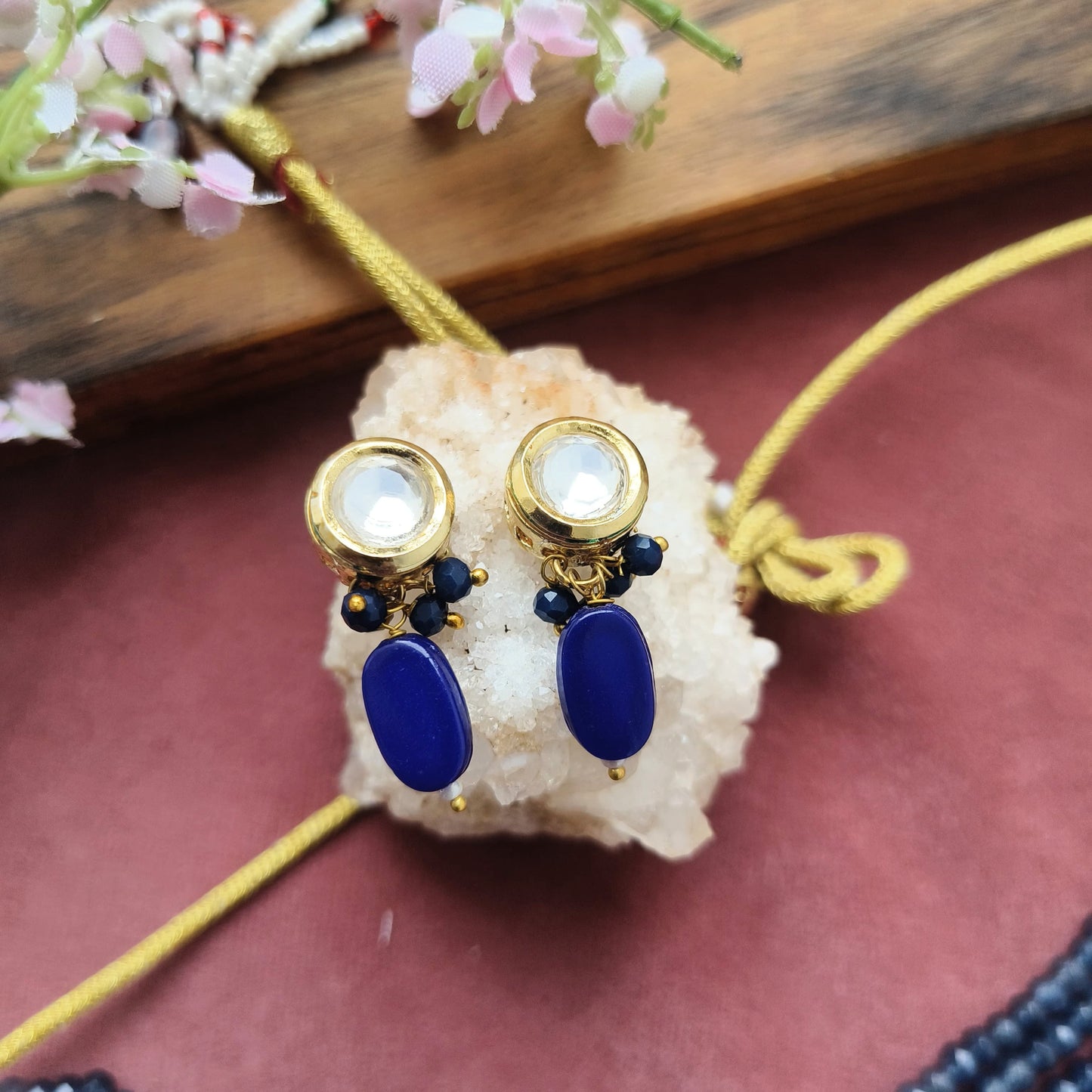 Royal Blue Beaded Choker Set with Drop Earrings