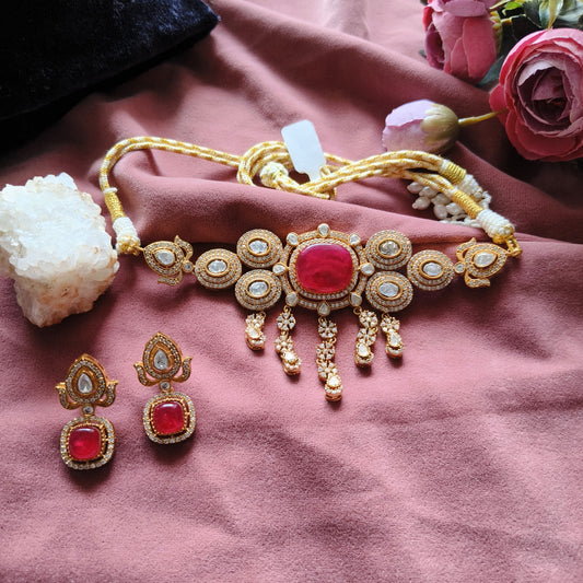 Ruhaniya Ruby Kundan Bridal Choker Set
