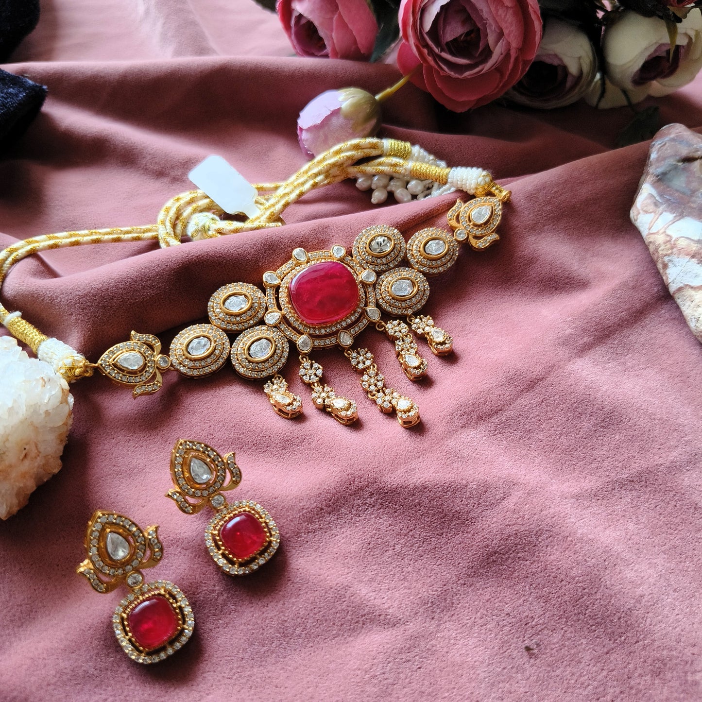 Ruhaniya Ruby Kundan Bridal Choker Set