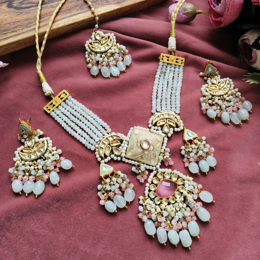 Handcrafted Mughal Bridal Necklace Set with Meenakari & Beads | Kundan Wedding Jewellery