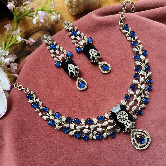 Royal Blue Bridal Necklace Set | Silver CZ Wedding Jewelry for Women