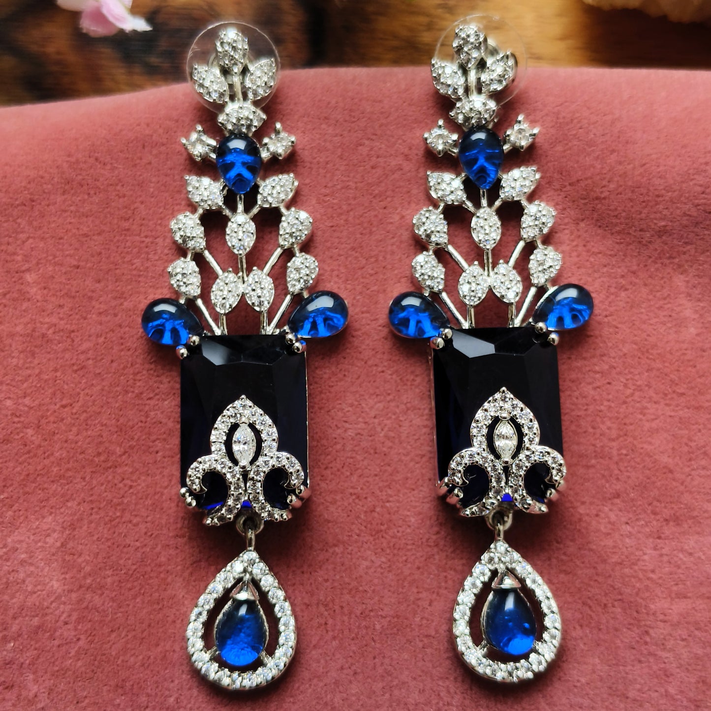 Royal Blue Bridal Necklace Set | Silver CZ Wedding Jewelry for Women