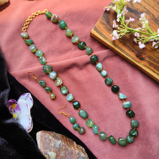 Green Beaded Necklace Set | Natural Stone Jewelry for Women