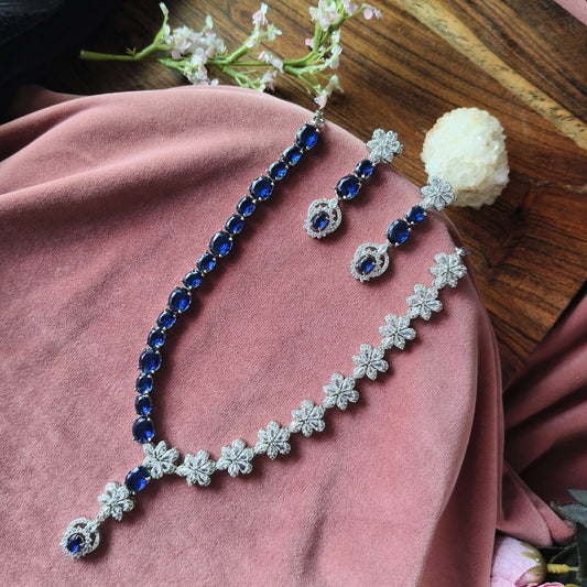 Blue Sapphire Floral Necklace Set | Elegant Bridal Jewelry Online
