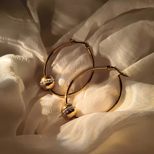 Gold Hoop Earrings with Crystal Bead – Elegant & Timeless Jewellery for Women