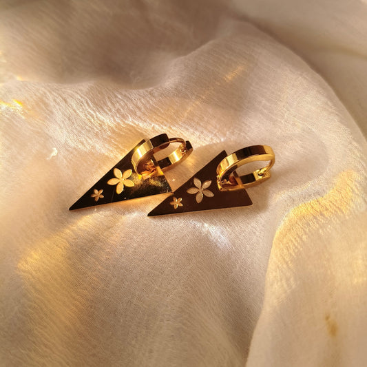 Edgy Floral Engraved Dagger Earrings – Bold & Chic Statement Jewellery
