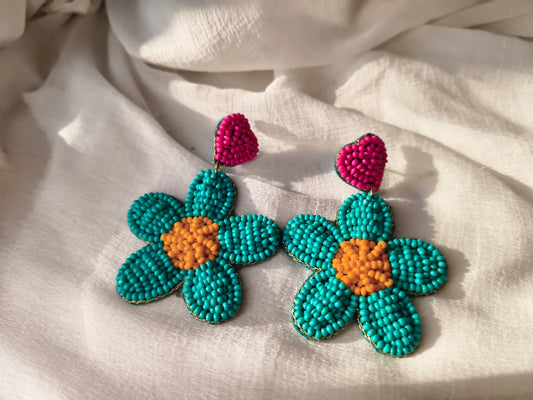 Handmade Beaded Flower Earrings – Boho Floral Statement Jewellery