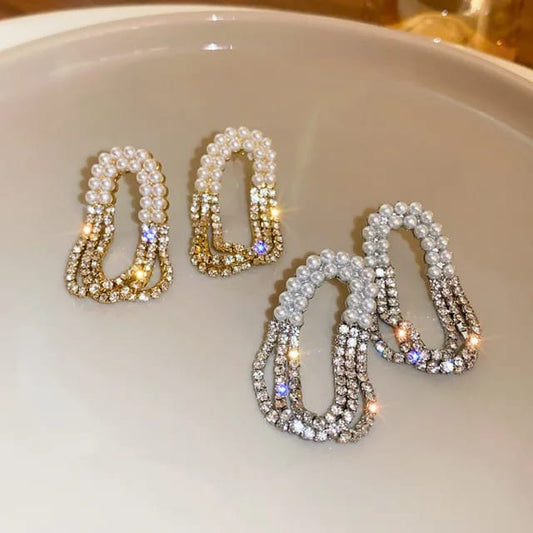 Luxe Pearl & Crystal Cascade Earrings – Elegant Sparkling Statement Jewelry