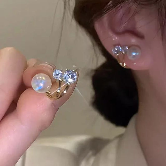 Elegant Pearl & Zircon Cuff Earrings – Modern Luxury