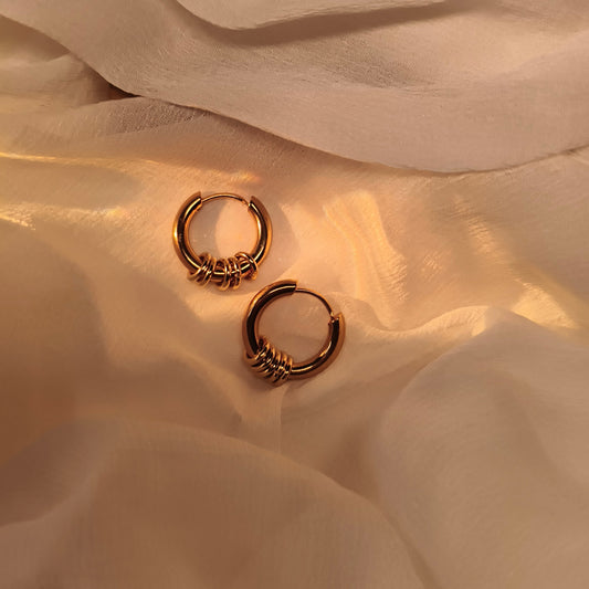 Classic Gold Hoop Earrings with Stacked Ring Accents