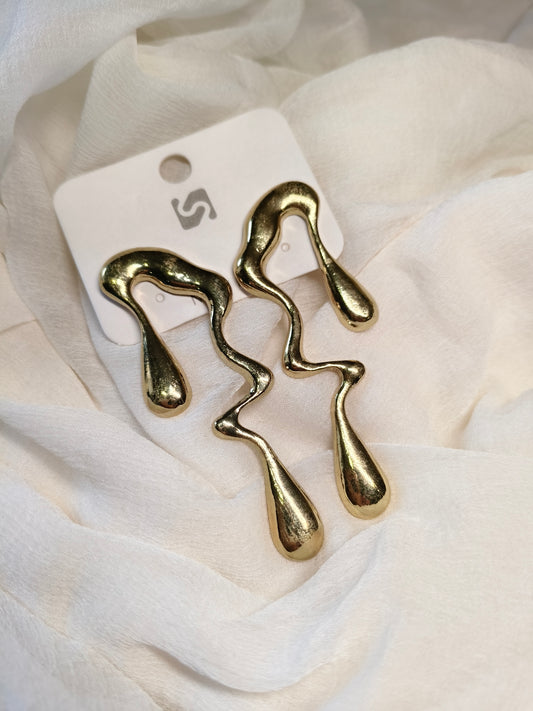Liquid Gold Abstract Drop Earrings – Statement Piece