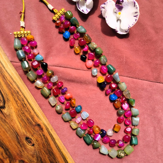 Multicolor Tumbled Stone Beaded Necklace – Boho Chic Jewellery